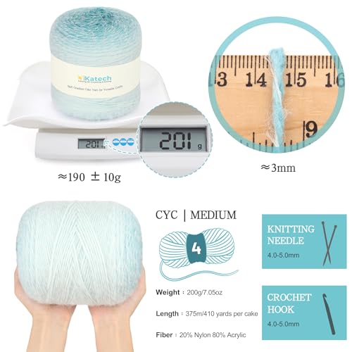 Image of Katech Ombre Yarn for Crocheting-Large Skein of Gradient Yarn Cake-2 Pack of 200g /7.05 oz-80% Acrylic,20% Nylon- #4 Medium-Perfect for Star Blankets, Scarves, Shawls and Garments (K)