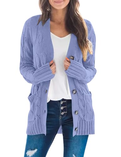 MEROKEETY Women's 2025 Fall Long Sleeve Cable Knit Sweater Open Front Cardigan Button Loose Outerwear