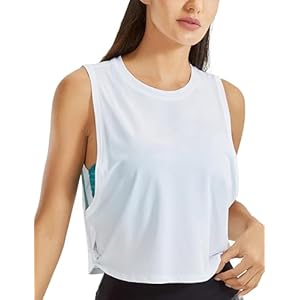 CRZ YOGA Pima Cotton Summer Gym Sleeveless Vest Tops for Women Light Elastic Running Crop Top Loose Crew Neck Yoga Shirt