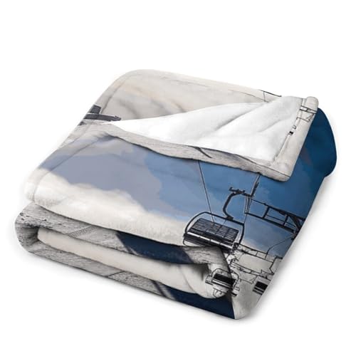 Couverture en flanelle plaid de lit léger et doux motif de ski