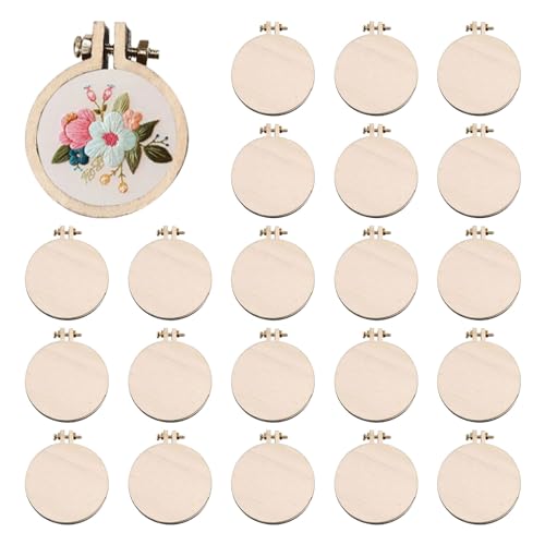 Image of Mini Wood Embroidery Hoop Display Frame - Round Hoop for DIY Embroidery Necklace Pendant and Keychain (25Pcs 40mm)