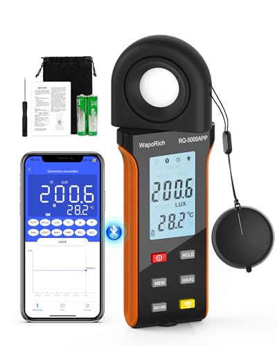 照度計 WapoRich 5000-APP デジタル照度計 - JIS規格ルクスメーター、400,000Lux、270度回転露出計、照度&温度研究実験、植物育成に適し室内照明、撮影向け(日本語説明書付き)