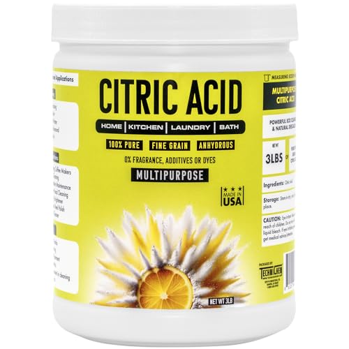 Technichem Citric Acid 3 Lbs | 100% Pure, Anhydrous, Fine Granular, Multipurpose Citric Acid Powder For Cleaning And Diy Bath Bombs | Premium Quality | Convenient Scoop Included
