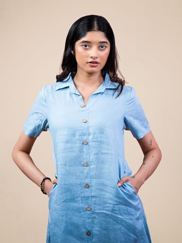 Image of Sundrop Shirt Midi Dress for Women - Casual Button Down Long Dress - Short Sleeve Collared Midi Dress