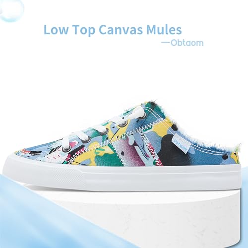 Image of Obtaom Women Canvas Mules Memory Foam Clipper Fashion Sneakers Comfortable Slip-On Mule Backless Holiday Shoes