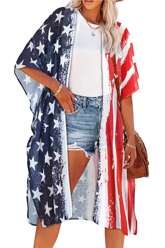 Women's American Flag Kimono Swimsuit Coverups Summer...