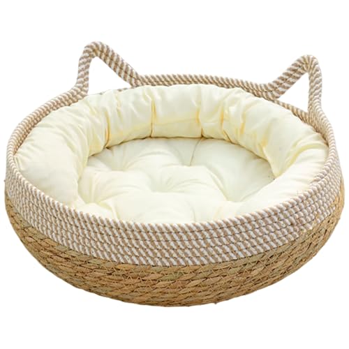 Panier de chat tissé haut de gamme lit de chat intérieur avec coussin