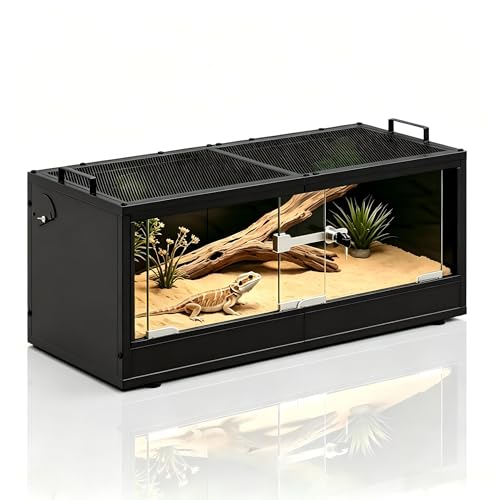 20 Gallon Reptile Tank Front Opening Reptile Terrarium Tank with Breathable Metal Screen Top Reptile Enclosure with Sliding Glass Door Safety Lock for Insects Lizards Geckos Snakes Small Animals