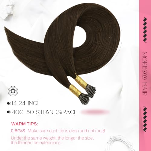 Image of Moresoo Itip Human Hair Extensions, Medium Brown, 24 Inch | 40g 50 strands, remy itip extensions, dramatic length, long straight texture, photoshoots, special events