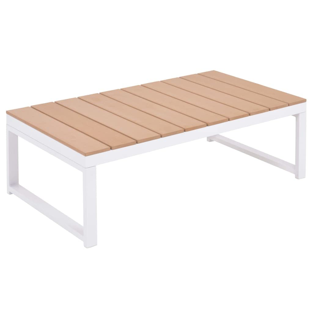 5-częściowy zestaw wypoczynkowy ogrodowy z nakładkami, aluminium i WPC, 2-osobowa sofa, narożnik, stolik kawowy, leżak do opalania, zestaw mebli ogrodowych na balkon, do wypoczynku i na