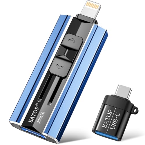Image of EATOP 256GB Flash Drive Intended for Phone Tablet Androidphone and Computers, 4 in 1 Photo Stick for Phone Memory Storage Easily Backup Photos Videos, Plug and Play, No App Required (Navy Blue)