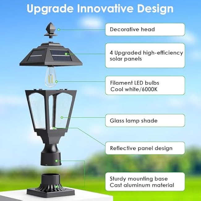Solar Post Lights Outdoor, Aluminium Solar Lamp Post Light with Pier Mount Base, Outside Decor for Yard Garden Pole Pillar, 100 Lumens (Cool White) ?