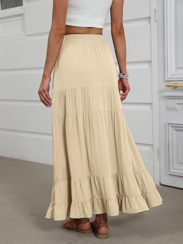 Image of ANRABESS Womens Maxi Skirt Elastic High Waist Swing Tiered A-line Flowy Pleated Boho Beach Vacation Long Skirts