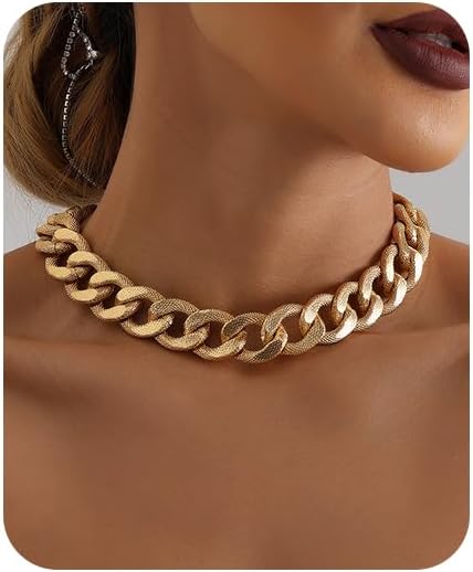 Cuban Link Chain Necklace Punk Belt Buckle Shaped Chunky Choker Necklace Statement Thick Chain Necklace Jewelry Gifts for Women Men