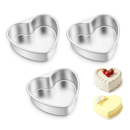 E-far 6 Inch Heart Cake Pan 3Pcs Stainless Steel Small Heart Shaped Cake Mold Cake Tin Baking Pan for Valentines Day Anniversaries Wedding Non-Toxic & Dishwasher Safe