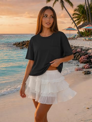 Image of ATHMILE Womens Crop Tops Workout Shirts Gym Oversized Spring Summer Basic Tees Short Sleeve Casual Loose Drop Shoulder 2026