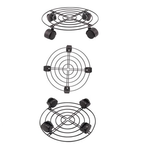 3 Pack Heavy Duty Plant Caddy with Wheels, 27cm Round Metal Plant Trolley for Indoor Outdoor Pots, Garden Dolly with Movable Feet for Plant Stand & Parasol Base