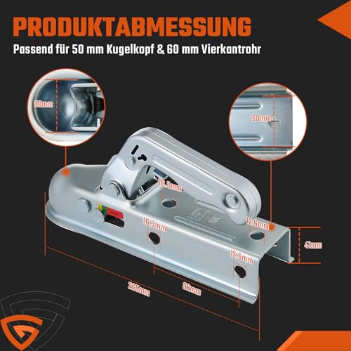 GEARMONSTER Zugkugelkupplung 800KG, Zugmaul Anhanger Vierkant, 50mm Universal Kugelkupplung Anhängerkupplung WW8-G