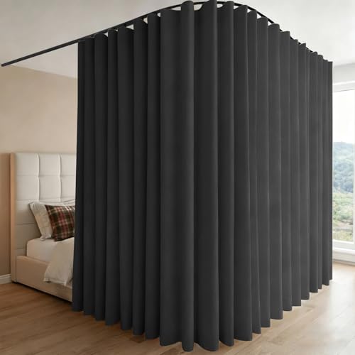 Cortinas separadoras de ambientes, cortina con riel de techo flexible 3M ajustable, montaje en techo en rieles, cortina opaca y protección visual, para salón (negro, 250 x 270 cm)