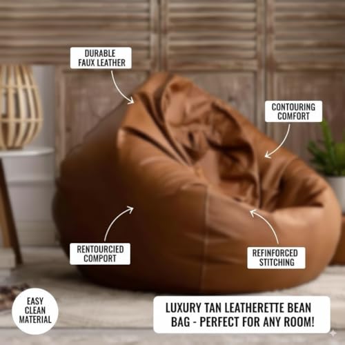 Image of 4XL Faux Leather Bean Bag Cover Tear Drop Shape with Handle (Without Beans) Extra-Large Bean Bag Sofa Chair Cover for Adults & Kids Premium Lounge Seating for Living Room & Bedroom