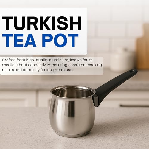 Image of 650ml Turkish Tea & Coffee Warmer | Stainless Steel Milk & Tea Warmer with Handle | Turkish Coffee Decanter | Tea Cup & Butter Melting Pan | Multipurpose Pot