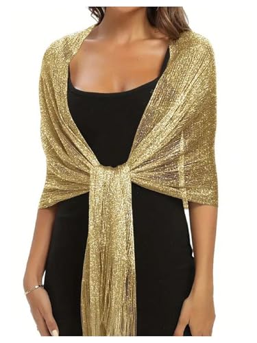 MakeMeChic Women's Metallic Tassel Trim Scarf Sparkly Party Elegant Shawls and Wraps2