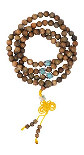 Mandala Crafts マーラー数珠ネックレス 天然のヴェラ木製ブレスレット 仏教 瞑想 ヨガ 108個のビーズ。