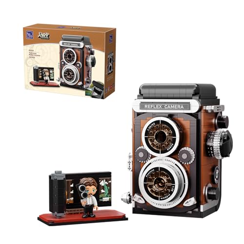 PANTASY Retro Kamera Klemmbaustein-Set für Erwachsene Klassische Twin-Lens-Reflex Kamera Modell mit interaktiven Funktionen Vintage Fotoapparat Sammlermodell als Deko