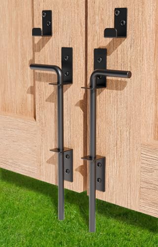 12 Heavy Duty Cane Bolt Gate Drop Rod Extra Thick Hardware Ground Latch for Wood PVC Vinyl Metal Fences Gates Double Doors Black Solid Steel-2 Pack