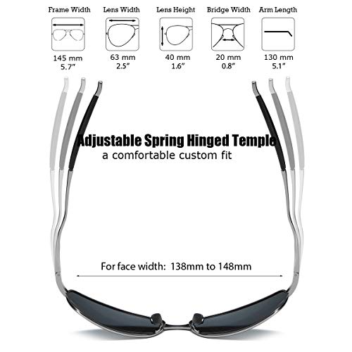 Wraparound Polarized Sunglasses Large Square Rectangle Metal Frame for Men Driving Fishing (Gunmetal/Gray, 60) - Thumbnail 5
