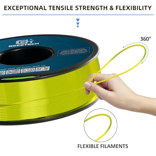 Image of Geeetech TPU Filament 1.75mm, Shore 95A Flexible 3D Printer Filament with High Elasticity, 1KG (2.2lbs) Spool, Dimensional Accuracy ±0.03mm, Fits Most FDM Printers (Cleal Yellow)