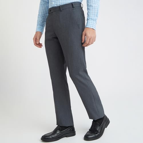 Image of Park Avenue Men's Regular Fit Mid Rise Solid Pattern Poly Viscose Blend Flat Front Formal Trouser