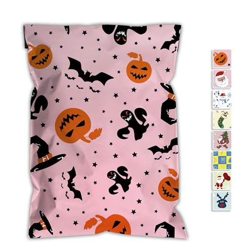 JinRuiKJ Halloween Poly Mailers 6x9 Inch 100 Pcs - Heavy Duty Tear-Proof Mailings Envelopes - Waterproof Shipping Bags for Small Business & Boutique - Pink