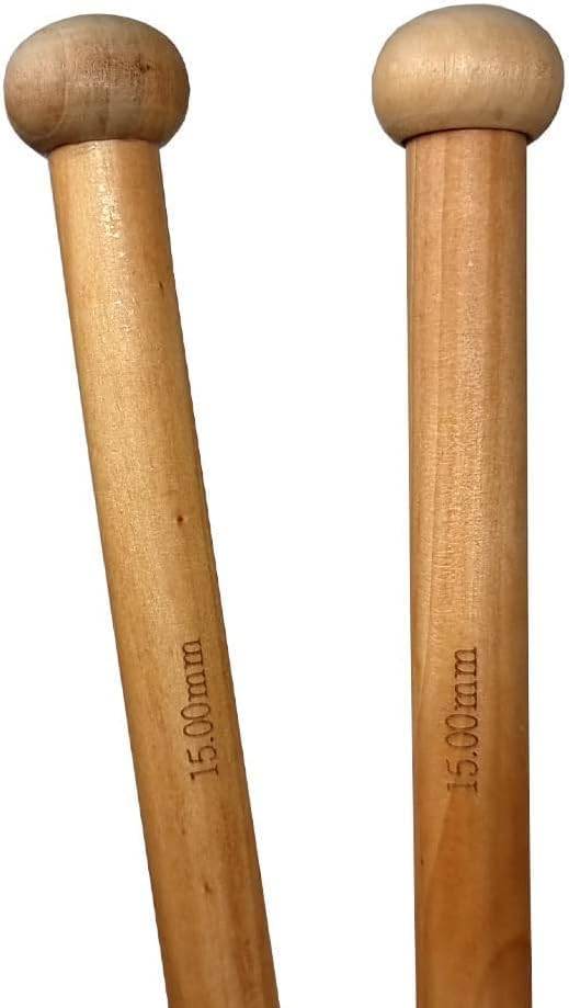 Bamboo Knitting Needles Pair, 35cm Long Single Point Knitting Needle Set 4mm - 25mm (15mm), Brown