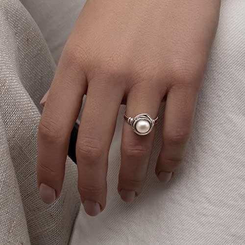 JEAN RACHEL JEWELRY 925 Sterling Silver Ring with Fresh Water Pearl Wire Wrap Vintage Design - Hypoallergenic, Nickel & Lead-free - Artisan Handcrafted Statement Rings for Women2