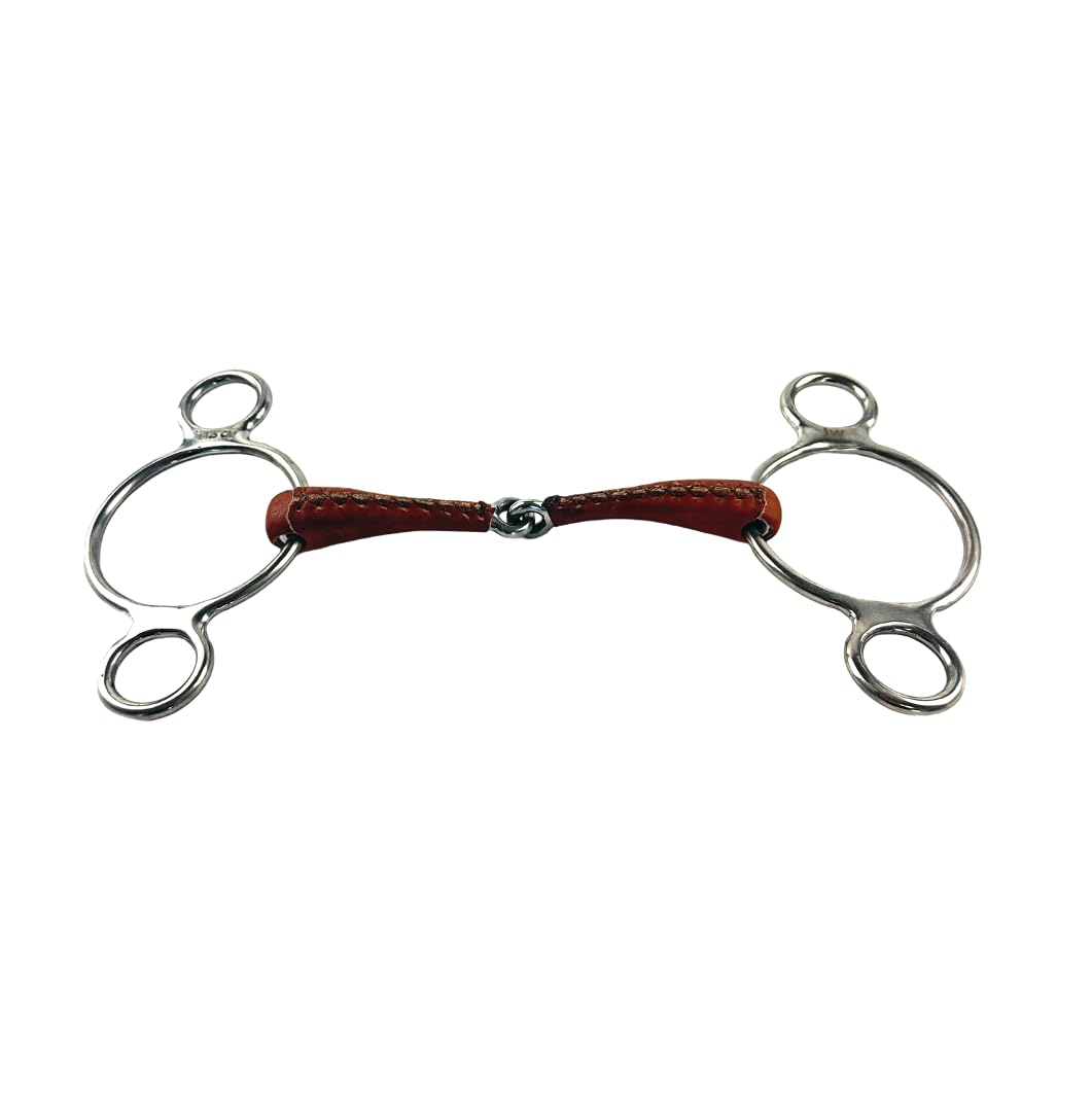 ES0228 JW Gebiss Leder Ledergebiss 3-Ringtrense 3-Ring Einfach Gebrochen anatomisch geformtes maulfreundliches aus Edelstahl Gebissstärke 14 mm (14.5 cm)