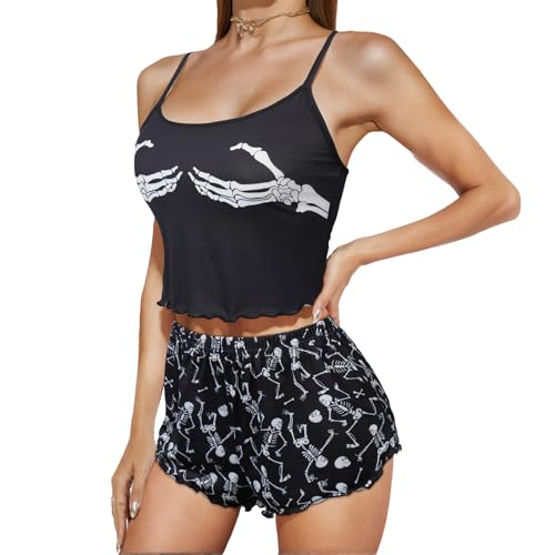 Image of American Trends Cute Pajamas for Women Strawberry Print Cami Top and Shorts Pj Set Two Piece Pajama Set Sleepwear Sleep Set