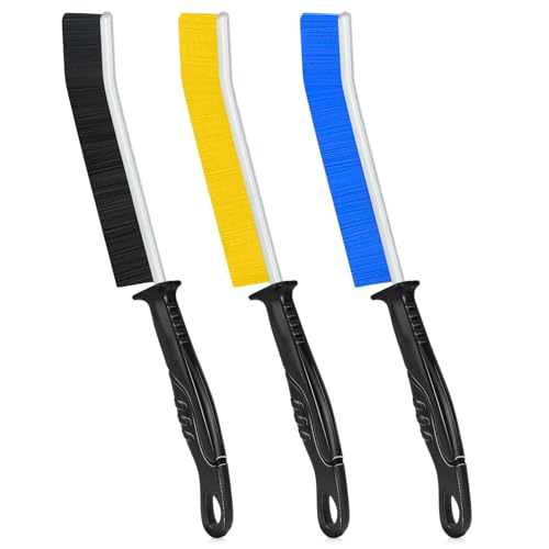 Hmseng Crevice Cleaning Brush 3pcs Long Handle Scrubbing brush Grout brush Multifunctional Bathroom Tile Groove Gap Thin brush for Narrow Corners in home Kitchen and Window Groove