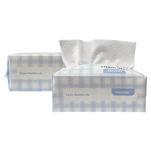 TOVECARE Toallitas secas ultrasuaves, 50% más gruesas, desechables, toallitas faciales orgánicas biodegradables para pieles sensibles, 2 paquetes