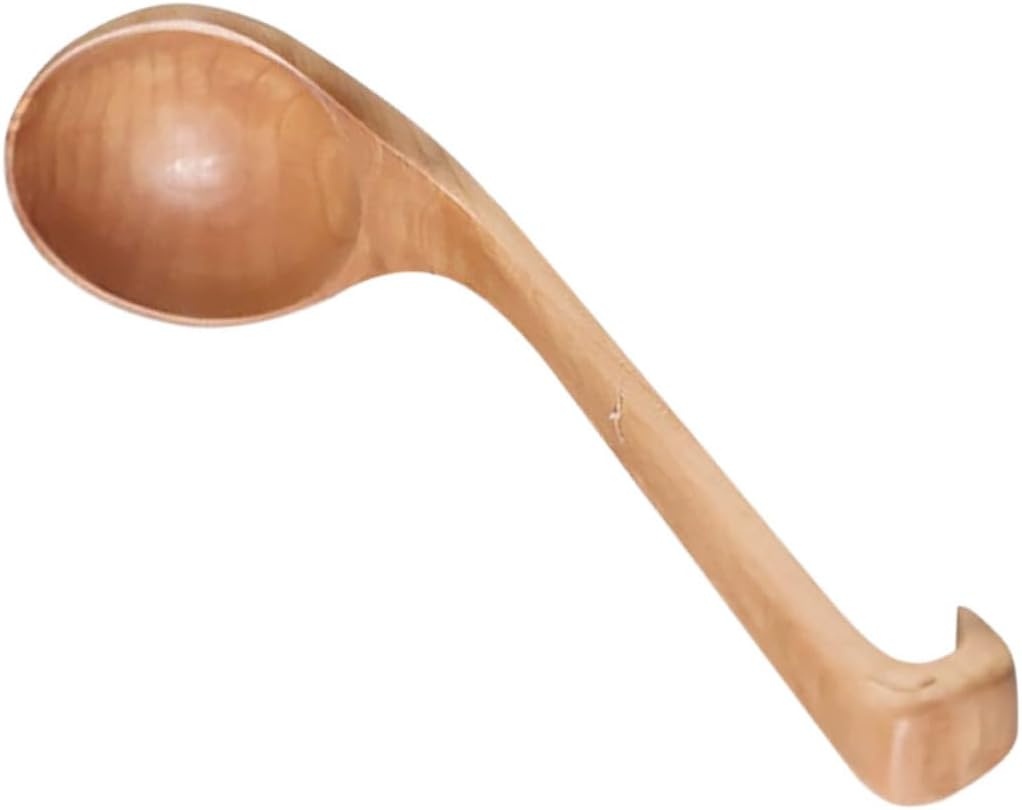 Wooden Soup Ladle Long Handle Japanese Cooking Spoon Natural Wood Material Large round Head Kitchen Utensil for Hot Pot and Ramen Serving