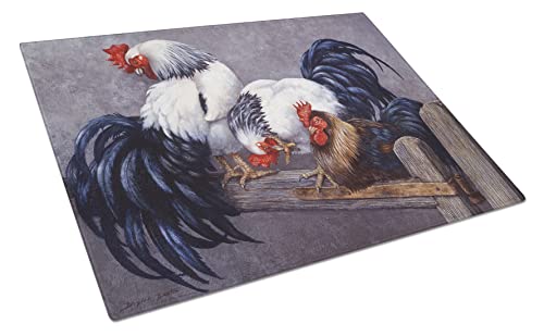 Caroline's Treasures BDBA0208LCB Roosters Roosting Glass Cutting Board Large Decorative Tempered Glass Kitchen Cutting and Serving Board Large Size Chopping Board