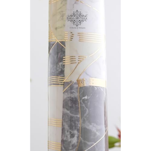 Image of INDIAN ART VILLA Copper Gold Print Copper Bottle, Copper Drinkware, 800 ML, Gold Printed White