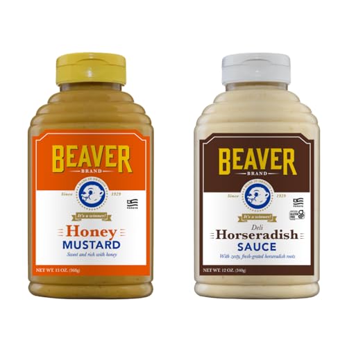 Beaver Deli Horseradish Sauce,12oz and Beaver Sweet Honey Mustard, 13oz squeeze bottles