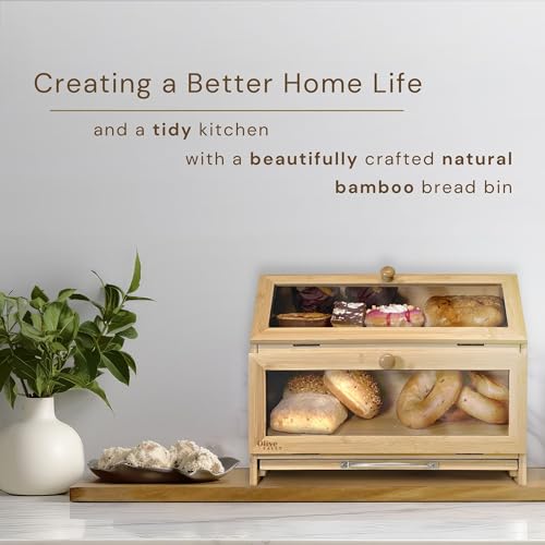 Olive Falls Large Two Layer Wooden Bread Bin & QUALITY CUTTING BOARD - Natural Bamboo. Clear Acrylic Windows and Ventilation Holes keep your Bread Storage Fresh For Longer. Easy Home Self Assembly. - Cosy Home Interiors Olive Falls Large Two Layer Wooden Bread Bin & QUALITY CUTTING BOARD - Natural Bamboo. Clear Acrylic Windows and Ventilation Holes keep your Bread Storage Fresh For Longer. Easy Home Self Assembly. - Image 2