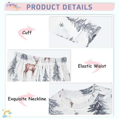 Fustylead Xmas Winter Forest Deer and Fir Tree Cotton Pajamas 2-Piece Long Sleeve Sleepwear Matching Set4