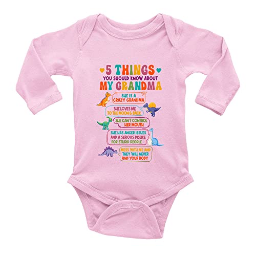 Image of Yeavomeny 5 Things You Shuold About My Grandma Toddler Rompers Baby Boy Girl Bodysuit Long Sleeve C-Pink