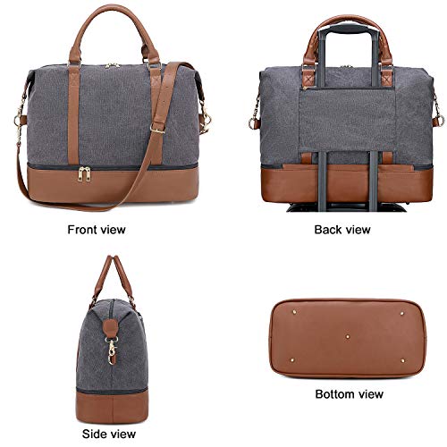 CAMTOP Canvas Weekender Bag Overnight Travel Duffel Carry On Tote with Shoe Compartment and Trolley Sleeve (B-Gray)
