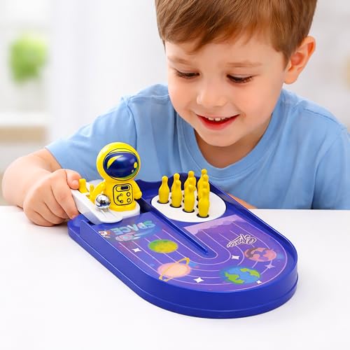 Image of VGRASSP Space Theme Pinball Bowling Tabletop Game Toy for Kids with 10 Bowling Pins - Interactive Indoor and Outdoor Manual Launcher Playset Gift - Color As Per Stock