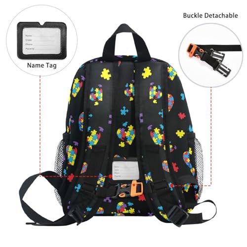 ZAZYXTJ Personalized Autism Awareness Colorful Puzzle Kids Backpack for Boys Girls Toddler Backpack with Chest Strap Name Tag Preschool Backpack 3-8 Years Old4
