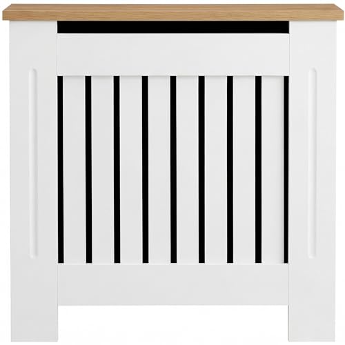 Blisswood Radiator Cover Traditional MDF Wood Grill Cabinet Shelf Vertical Slat Modern Radiator Covers Crafted For Living Room Furniture (Small White)